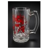 Football-Themed Clear Glass Beer Mug w/ Red Print