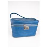 Blue Vintage Hard-Sided Train/Cosmetic w/ Lock