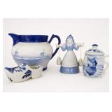 4-Piece Blue-and-White Ceramic Lot Bavaria Pitcher