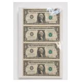 1985 Lot of Four $1 Federal Reserve Uncut Sheet