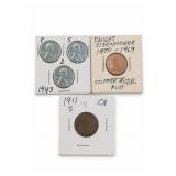 Lot of Five: 1943-P/S/D Cents, 1911 Coin