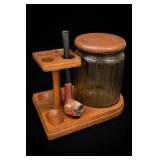 Wooden Smoking Stand / Tobacco Caddy w/ & Pipe