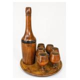 Wooden Beverage-Serving Set: Vessel, 6 & Tray