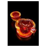 Two-Piece Red-Orange Amberina-Style Glass & Bowl