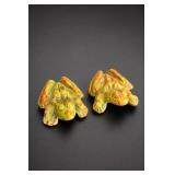 Pair of Glazed Ceramic Frog Figurines Anatomical