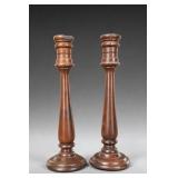 Pair of Turned Wooden Candlestick Holders