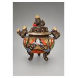 Ornate Satsuma Covered Vessel with Figural Lid