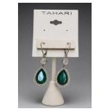 Pair of Tahari-Card Green Pear-Halo Drop Earrings