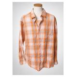 Orange Gray White Polo Long-Sleeve Shirt, Size L