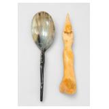 Lot of Two Carved Objects: Spoon & Figure