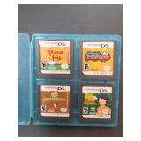 Lot of 4 Nintendo DS Games with Blue Storage Case