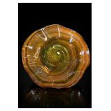 Amber-Olive Scalloped Glass Bowl