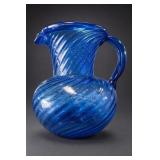 Vintage Blown Cobalt Swirl Glass Pitcher Mexico