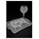 Lot of 3 Cut-Glass Tray, Bowl & Goblet
