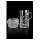 Lot of 2 Clear Glass Vessels: Pitcher Faceted Bowl