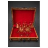Five Iridescent Stemmed Glasses with Case