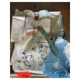 Vintage lot Embroidered Baby Clothes Rattle Etc