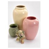 Lot of 3 Glazed Vessels Vases & Hummingbird
