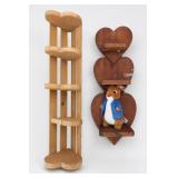 Lot of Two Wooden Heart Shelves and Ty Rabbit