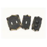 3 Vintage Rubbed Brass Metal Outlet Switch Covers