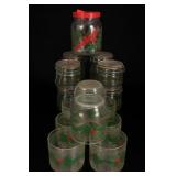 Christmas Holly-Pattern Glass Jars and Tumblers