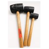 Lot of 3 Black-Headed Wood-Handled Mallets