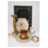 Grouping of Antique Floral Plates Candlestick Etc