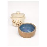Vintage Covered Wheat Dish and Pottery Bowl