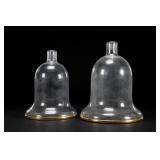 Pair of Glass Bell Hurricanes w Gold Rims