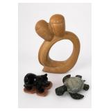 Lot of 3 Sculptures: Abstract, Bear, & Turtle
