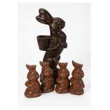 5 Brown Ceramic Chocolate Bunny Easter Decorations