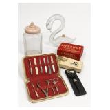 Vintage Bath Decor Swan, Boxed soap, Manicure Kits