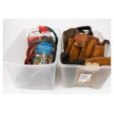 Lot of Garage Items Jumper Cables Tool Belts Etc