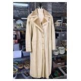 Size Cream Vinyl Coat with Faux-Fur Trim, Size 10