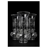 Lot of 3 Matching Clear Glass Etched Decoration