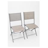 Two Gray Folding Mesh Chairs