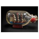 Ship-in-Bottle Model with Wooden Stand