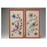 Pair of Framed Embroidered Bird Panels