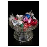 Set of Vintage Christmas Ornaments Glass Bowl