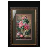 Embroidered Framed Floral Artwork, Pink Roses