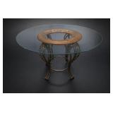Round Glass-Top Occasional Table, Wood & Metal