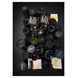 Lot of Camera Lenses, Zakkor Boxes and Accessories