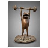 Bronze Frog-Like Weightlifter Sculpture