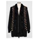 Black Coat, Fur-Like Trim, Size L Approx