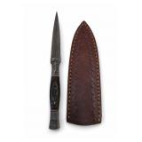 Damascus Patterned-Blade Knife with Leather Sheath