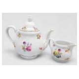 Pair of Floral Porcelain Teapot and Creamer