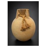 Tan Decorative Vessel with Rope Tassels