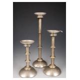 Lot of Three Silver-Colored Metal Candlesticks