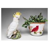 Parrot Figurine and Cardinal Planter