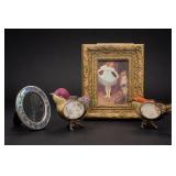 Lot of Bird Figurines and 2 Picture Frames